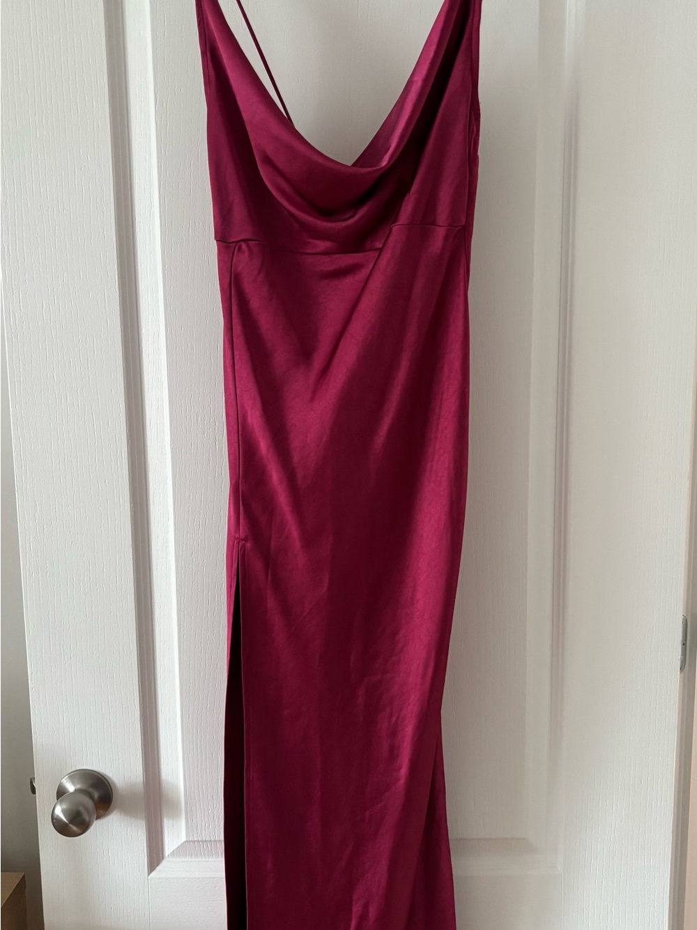 Lioness Satin Cowl Neck Maxi Slip Dress in Magenta
